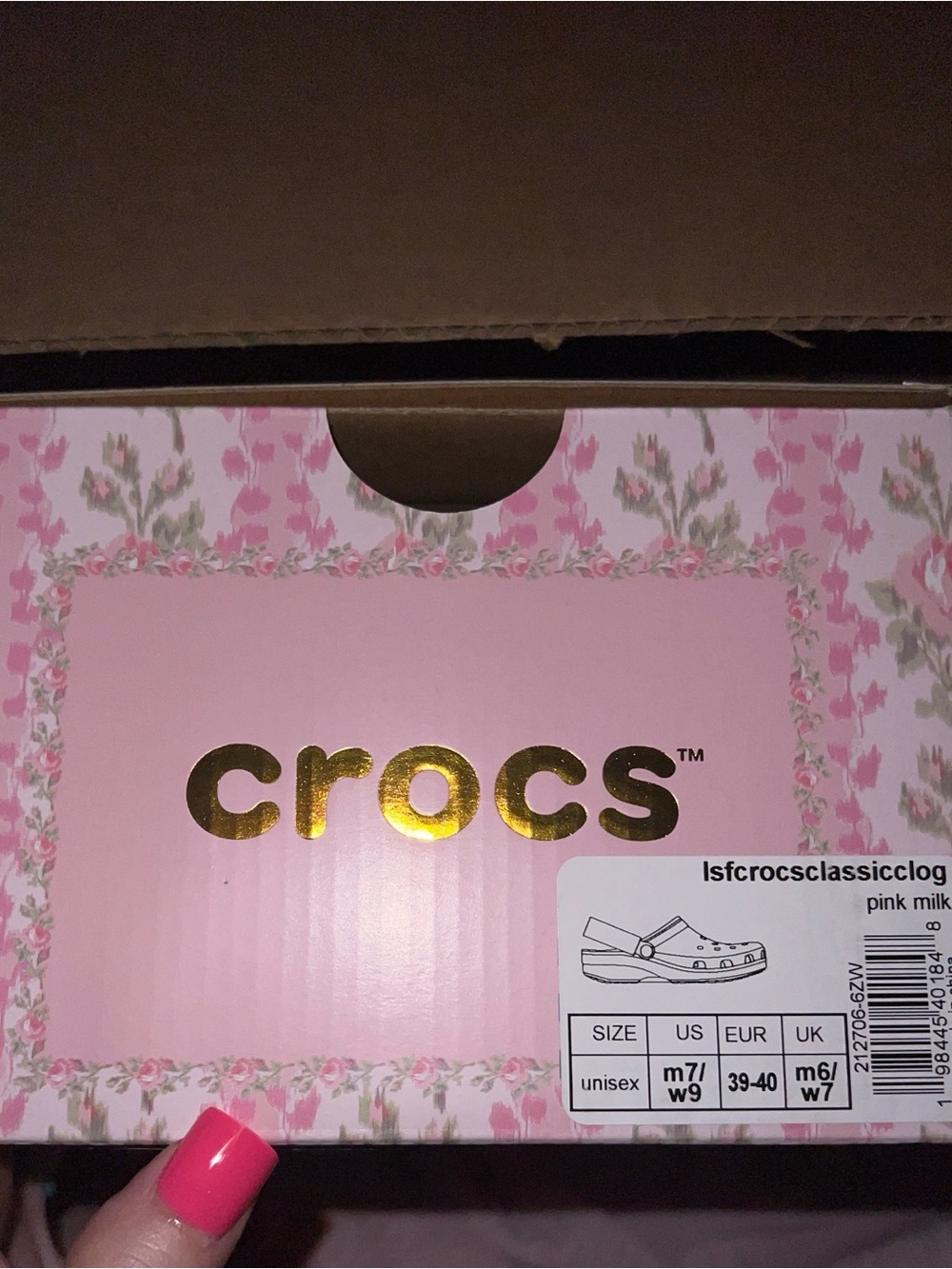 CROCS Pink Milk Floral Box with Gold Logo LSF
